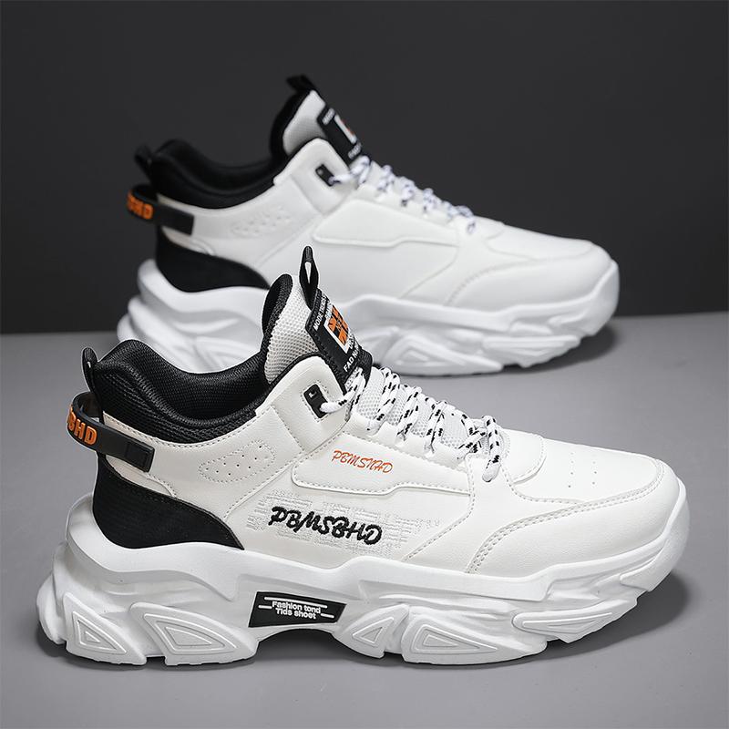 Winter New Leather Splicing Men's Sports Leather Boots High-top Lace-up Round-head Retro Martin Boots Casual Men's Shoes