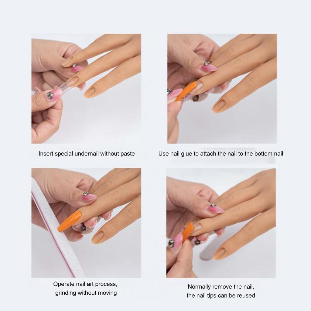 2pcs Nail Art Practice Hand Bendable Joints Silicone Nail Training Hand with Suction Cup Stand Nail Tips