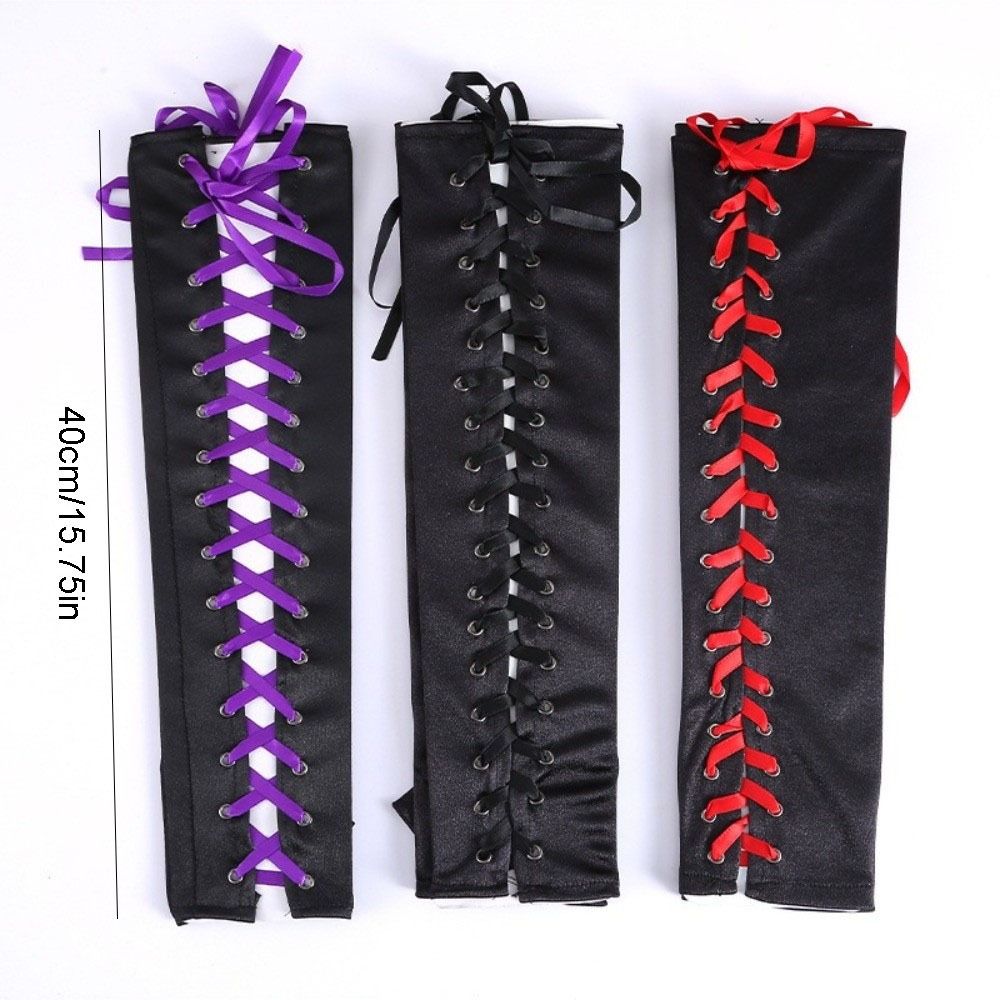 Sweet Long Ribbon Gloves Lolita Elastic Half Finger Gloves Elbow Long Cloth Women Gloves Prom Dress
