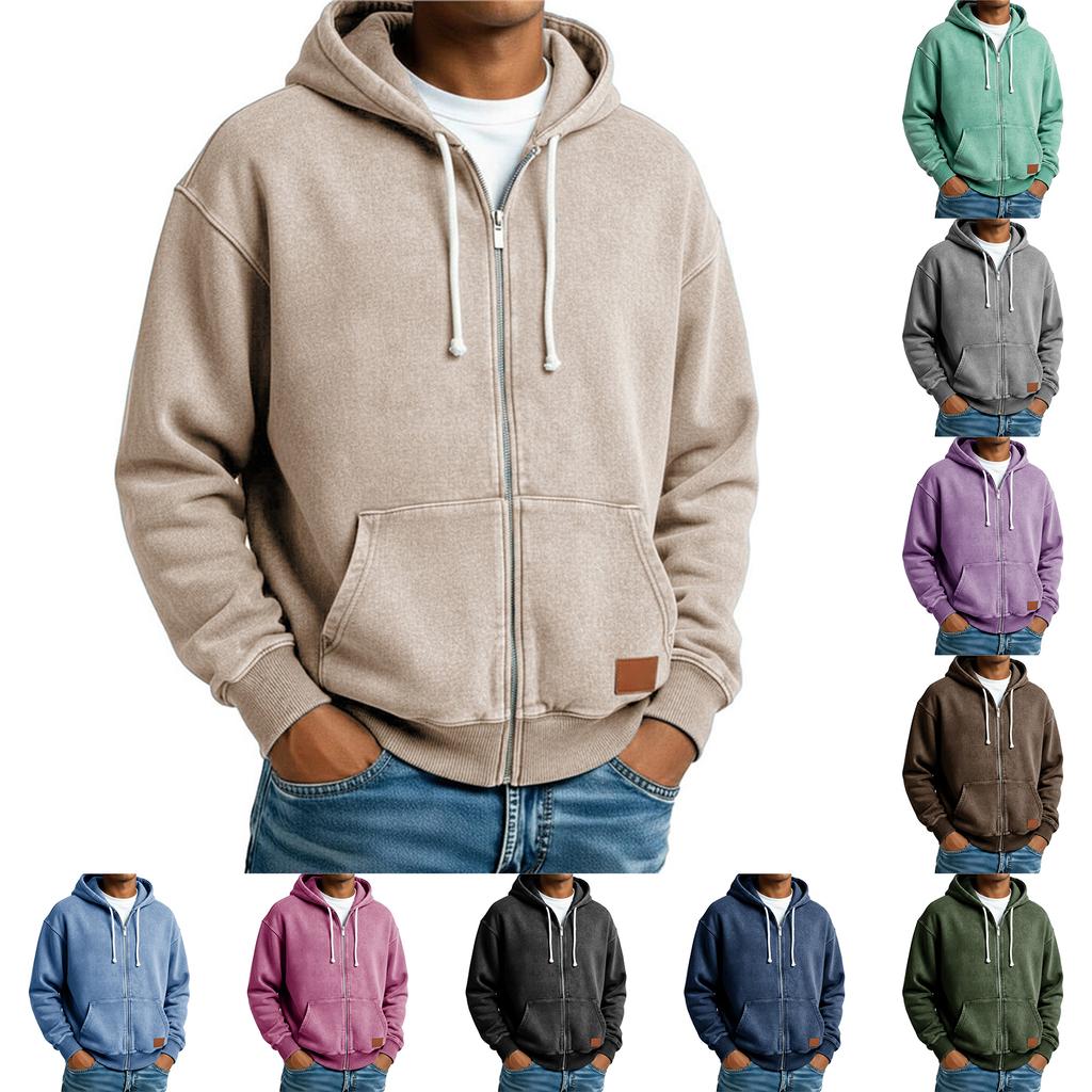 Mens Color Hoodies Distressed Look Full Zip Up Hoodies Spring Fall Casual Hooded Outerwear Jacket