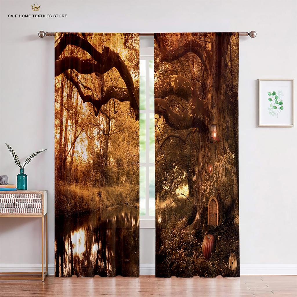 Žaluzie Závěsy do obývacího pokoje, Les Džungle Strom, Přírodní scenérie, Krajina, Tenké, Vodopád, Kuchyně, Ložnice,