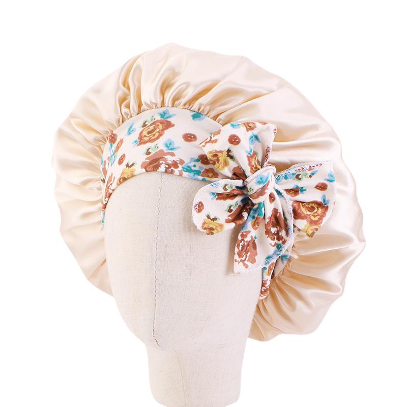Elastic Kids Silky Satin Bonnet Cap Sleeping Hat Night Sleep Baotou Cap Cute Bow Hair Care Nightcap Bonnet Turban