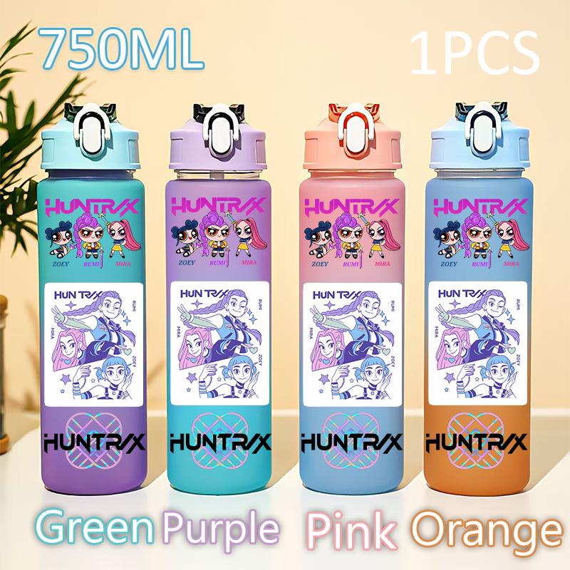 Kpop 750ML Dämonenjäger Wasserflasche K Pop Krieger Rumi Mira Zoey KPOP Trinkflasche Schule Huntrix Kürbis Plastik Wasserbecher