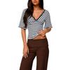 Women's European Color Block Striped V Neck T-Shirt Casual Versatile Top for Spring Summer Commute