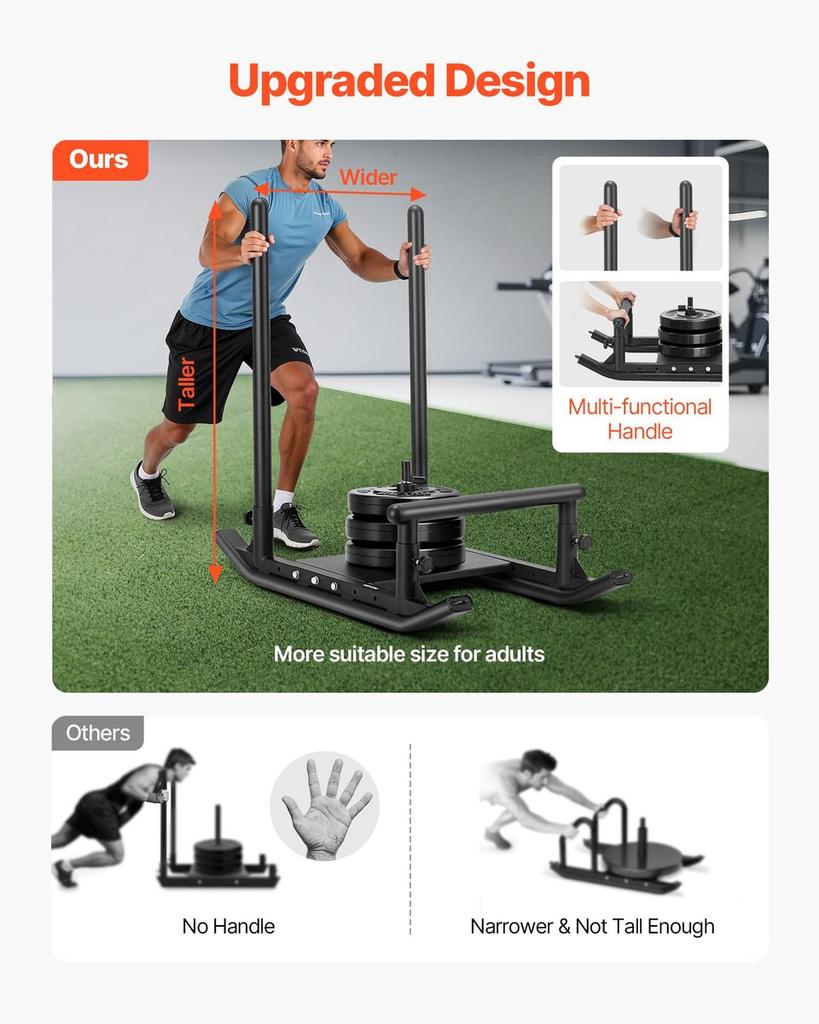 Weight Sled, Steel Power Sled, Fitness Strength Training Sleds for Athletic Exercise Speed Improvement, Workout Fitness Equipment with Handle,