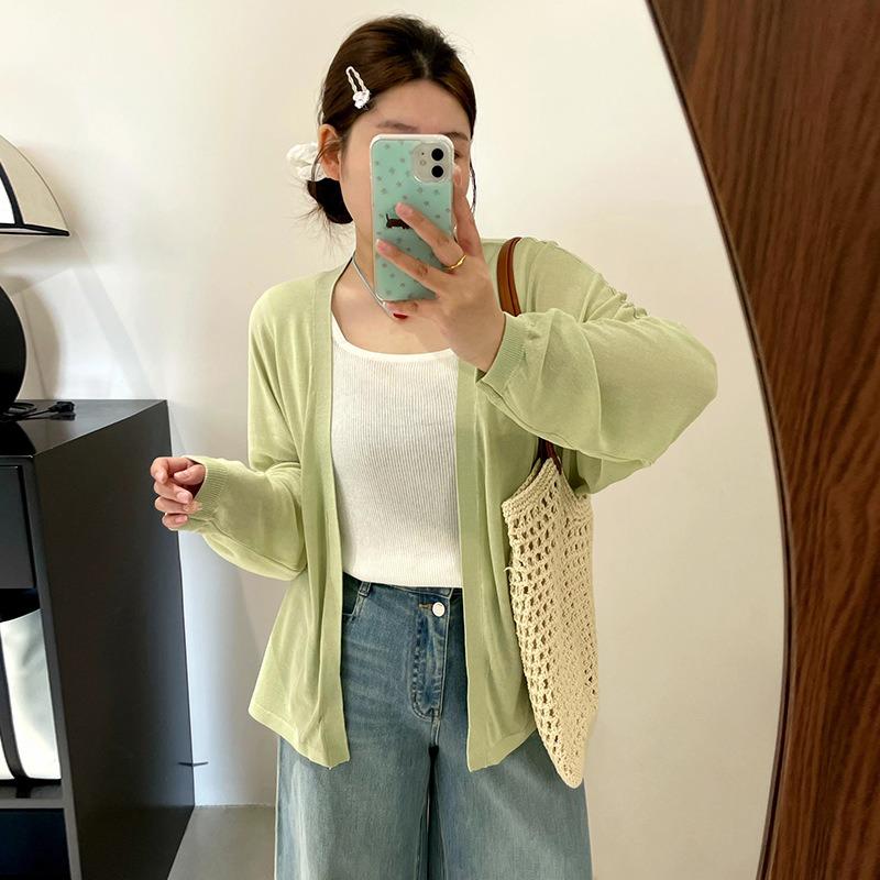 Cardigan Tricoté pour Femme Haut à Manches Longues Été Fille Ronde Chemise Climatisée Veste Protectrice du Soleil