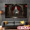 2D Spooky Moon Night Background Cloth Haunted Library Halloween Photo Prop