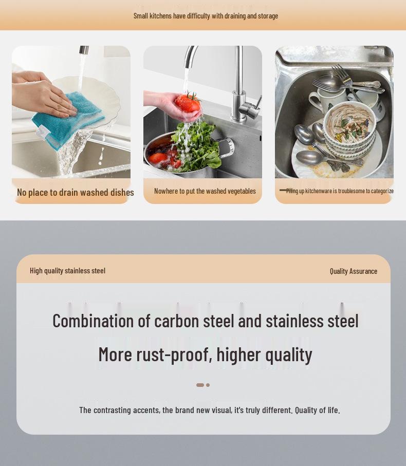 Stainless Steel Multifunctional Kitchen Sink Dish and Bowl Storage Rack