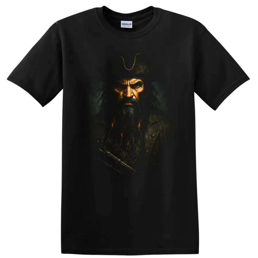 Pirate Captain T Shirt Dark Portrait Swashbuckler Skull Beard Tee
