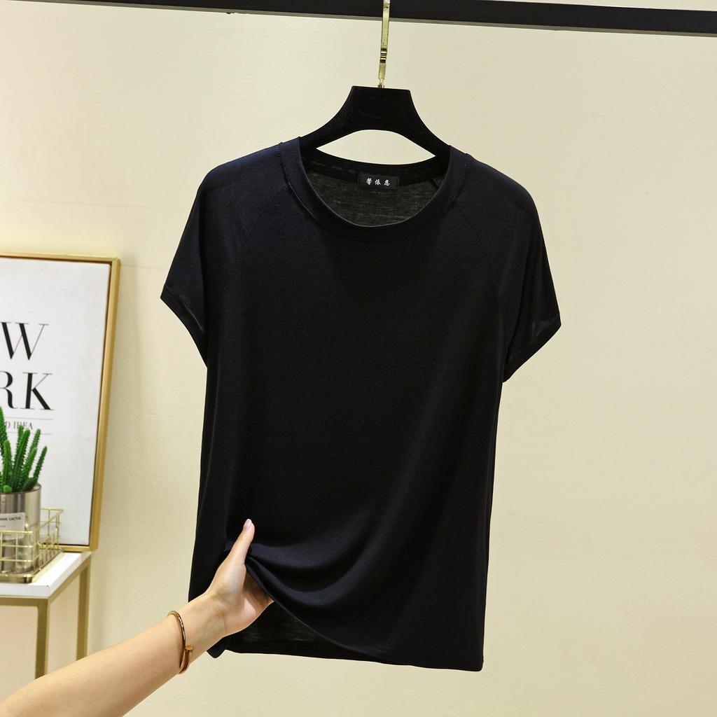 Modalová trička s výstřihem do O-kroju, raglánové rukávy, volná tílka, jednobarevná, letní tenké tričko, základní vrstva, ležérní trička, topy, univerzální