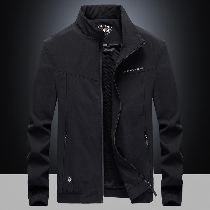 Spring New Men's Outdoor Casual Stand-up Collar Jacket, Youth Large Size Solid Color Elastic Jacket