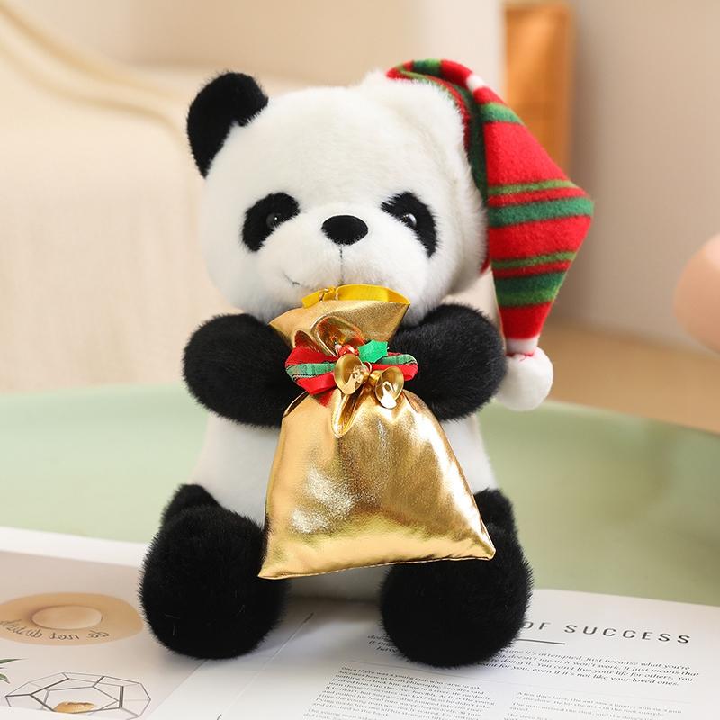 25cm Giant Christmas Panda Plush Toys Soft Pillow Cartoon Animal Bear Stuffed Baby Doll Classic Kids Birthday Christmas Gifts