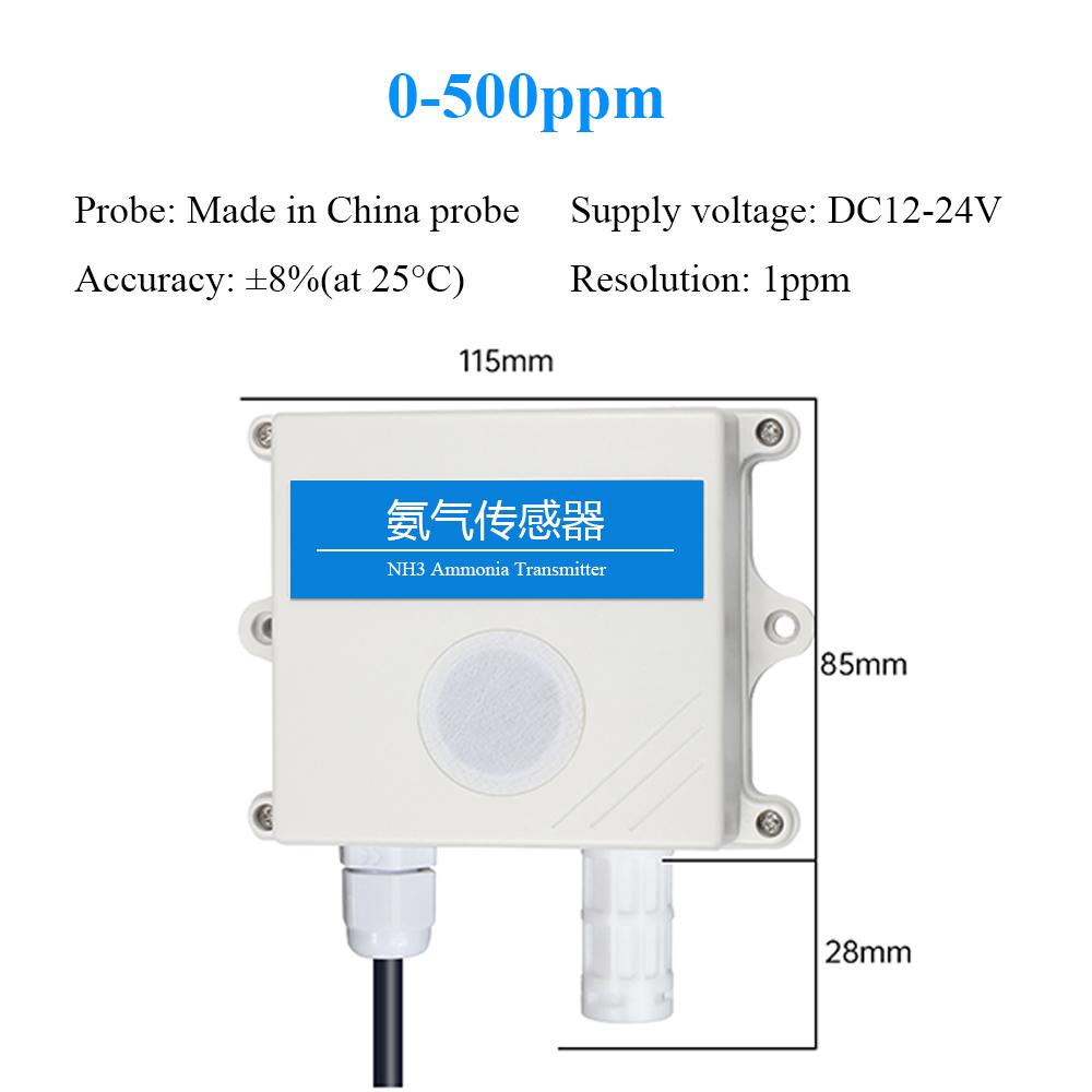 Ammonia Gas Sensor NH3 Concentration Detection High Precision Detector 20ppm 100ppm 500ppm Output RS485 4-20mA 0-5V 0-10V RS485