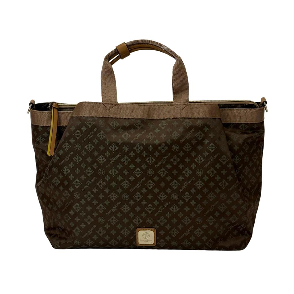 CHRISTIAN OLIVIER Große Tote Bag mit Schultergurt, 7629, Khaki, Monogramm Jacquard-Webart, Wasserabweisend, Leicht, Passt für DIN A4, 2-Wege, Ca.