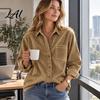 Breathable Texture Fall Apparel Women Vintage Corduroy Shirt Long Sleeve Button Up Jacket Lapel Soft Front Shirt Casual Blouse with Pockets