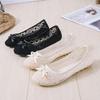 2025 new single shoes women's shallow mouth mesh lace breathable flat-bottomed casual versatile mesh shoes round head soft sole maternity shoes