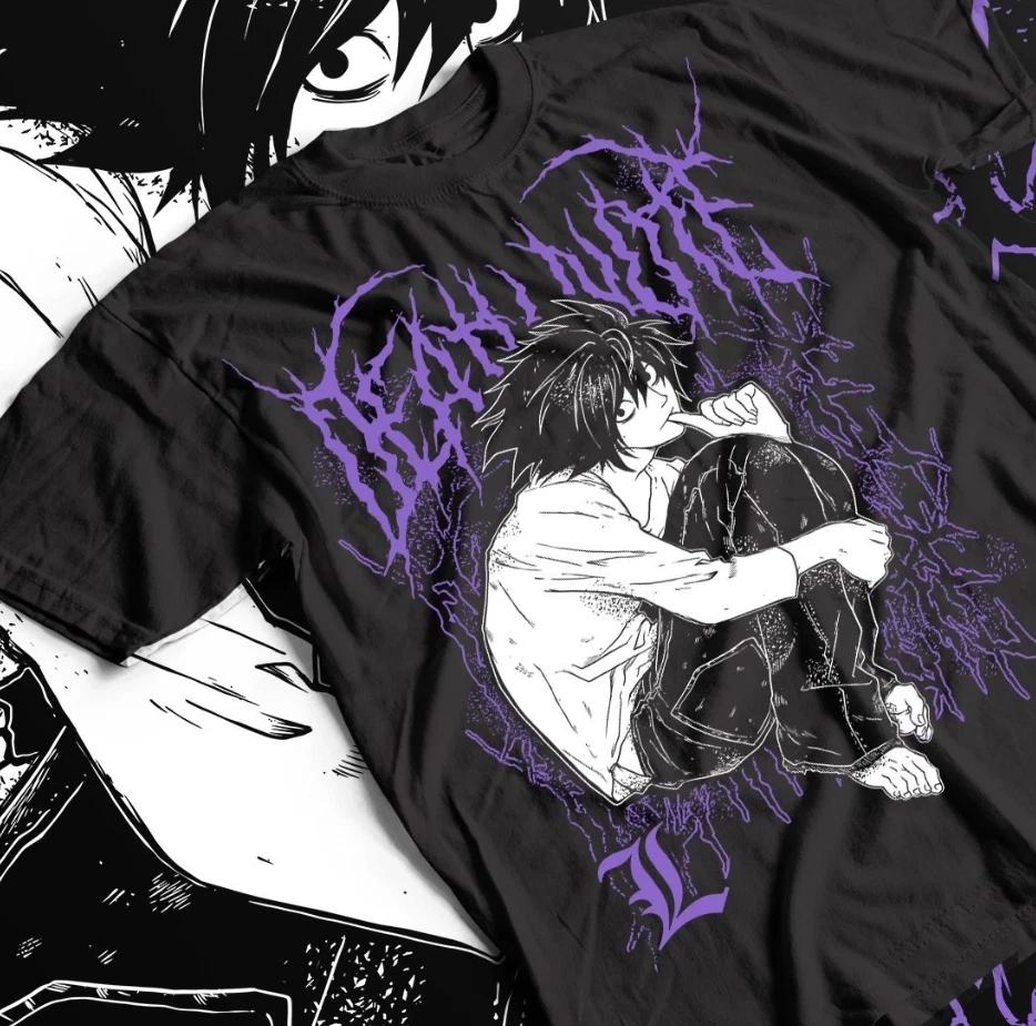 Футболка Death Note Кира Рюк, Аниме Графическая футболка для фанатов Хоррора, Черная футболка 2XL