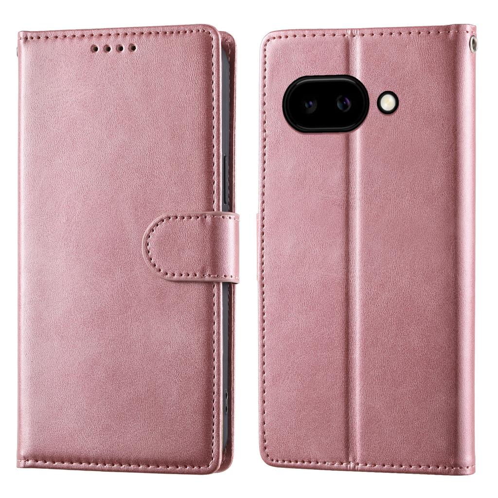 For Google Pixel 9a Case Stand Wallet Calf Texture PU Leather Flip Phone Cover with Wrist Strap