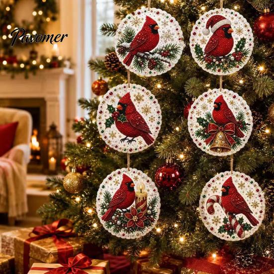 Christmas Faux Pearl Art Kit 6Pcs/Set Ornaments DIY Kit, Hanging Decorations Craft Creative Making with Round Charms Pearls, Holiday Rhinestone