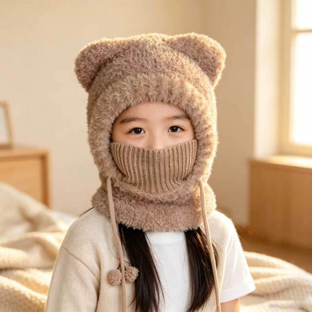 Thickened Kids Winter Beanie Knitted Thick Warm Balaclava Hooded Scarf Hat Toddlers