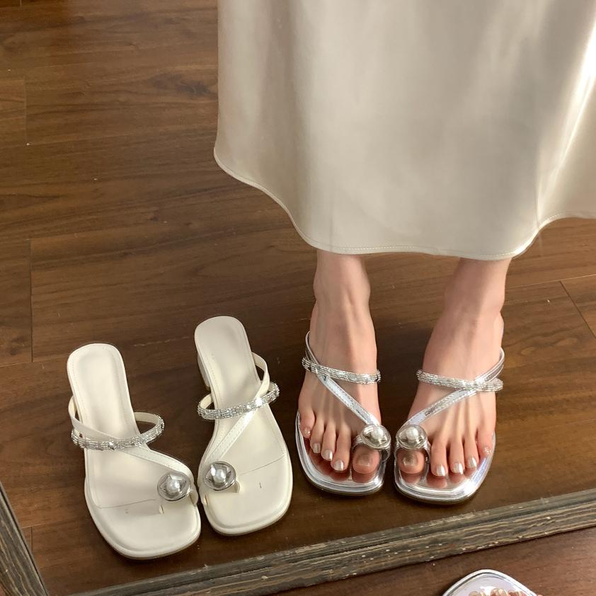 Fashion Shoes Slippers Women Summer Glitter Slides Fashion Square Heel Pantofle Jelly Luxury Block 2025 Crystal Shoes Woman 2025 Slipper