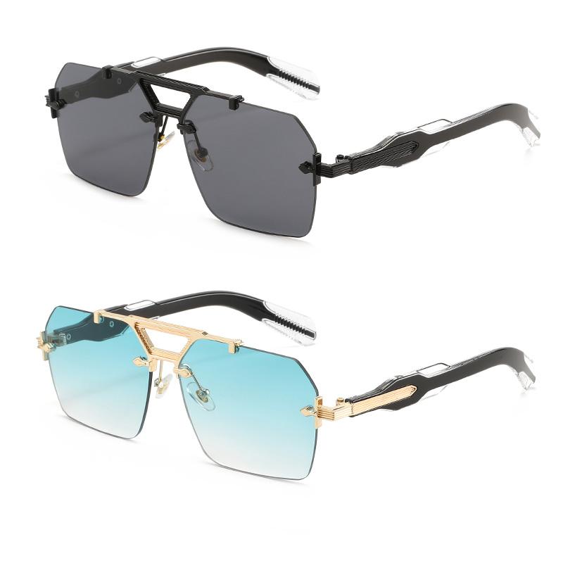 2PCS Rimless Double Girder Sunglasses Women Men Vintage Trend Sun Glasses Outdoor Driving Male Female Protective Glasses UV400