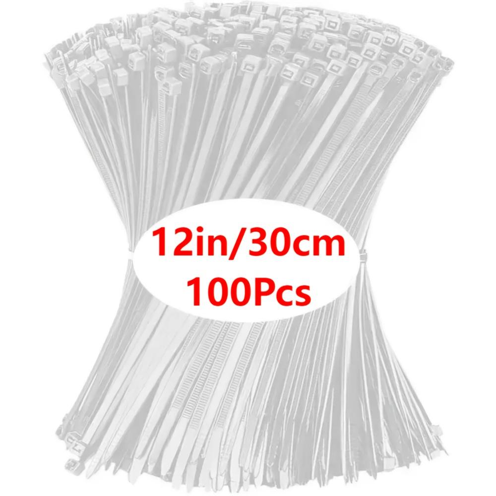 

100 шт. Пластикові самозатягувальні кабельні стяжки - Різні розміри (10.16см, 15.24см, 20.32см, 30.48см) для прокладання кабелів, організації домашнього офісу 12inch/30cm білий