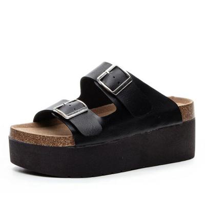 Móda Vysoká kvalita 7CM Kráva Pravá Kůže Retro Pantofle Sandály Boty Platforma Klínek Dámské Dámské Letní Peep Toe Vysoká Značka Móda