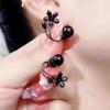 Vintage Black Hyacinth Flower Earrings with Rhinestones for Women
