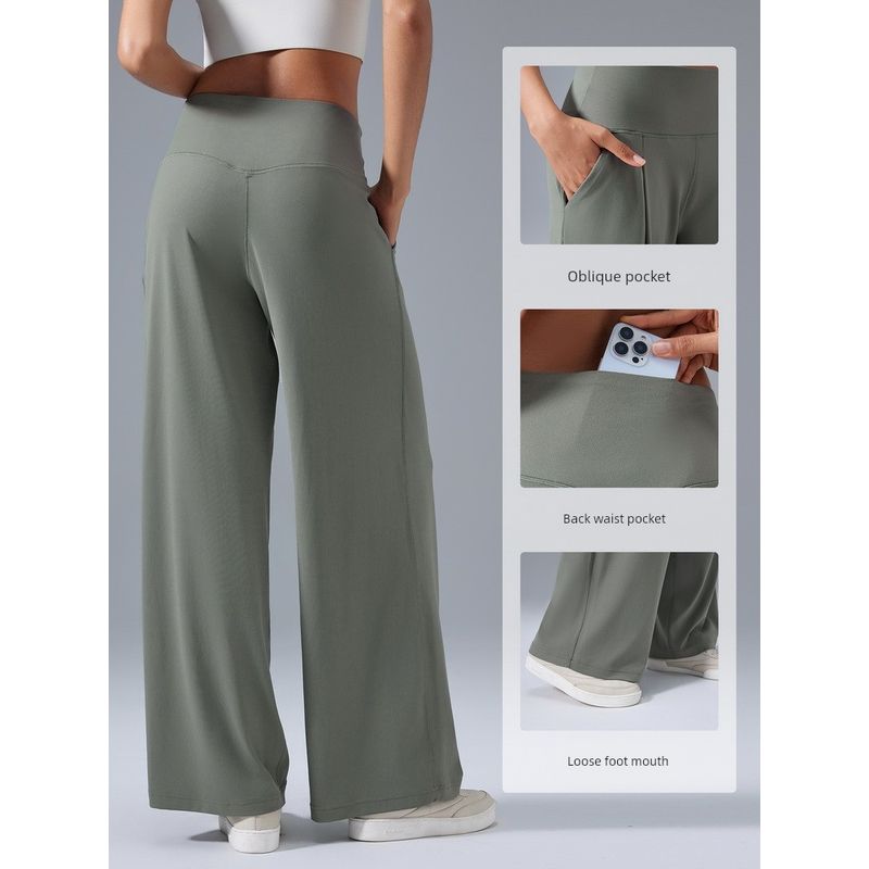 Lu Same Style High Top Sports Yoga Loose Pants Female 2025 Best Selling Back Pocket Quick-Drying Loose Slimming Workout Pants