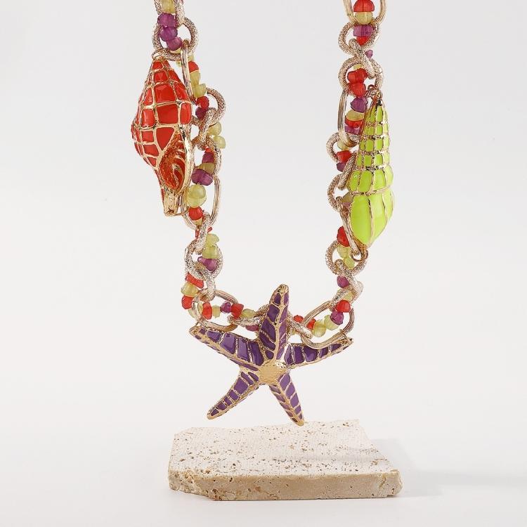Starfish Conch Exaggerated Beaded Necklace Starfish Choker Girl Trend Jewelry