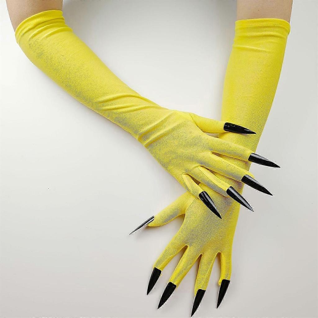 Halloween Cosplay Dark Long Gloves Fingernails for Cosplay Devil Cosume for Halloween Cosplay and Party Props Black