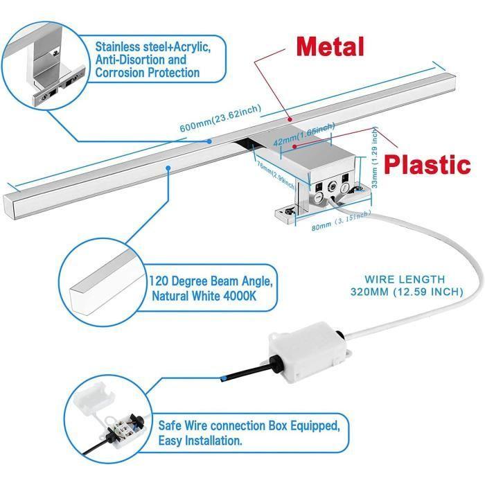 Miroir led - azhien - 10w - 820lm - 600mm - blanc neutre 4000k