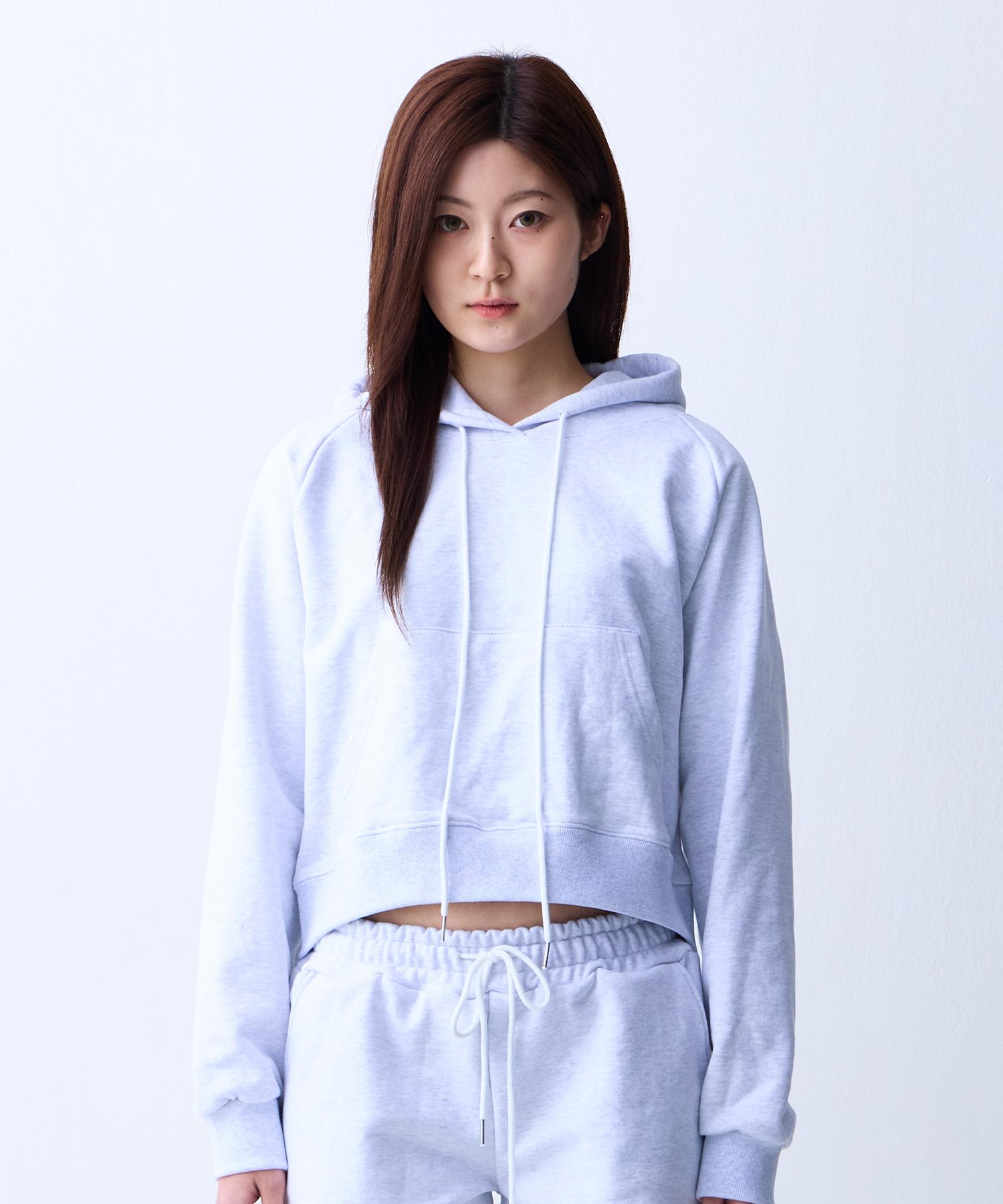 Crush Style Slimline Crop Sweat Raglan Hoodie White Melange S