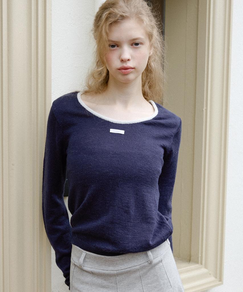 LETTER FROM MOON U-Neck Two-Way Knit (Navy)