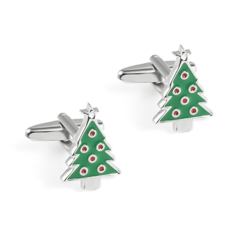 Christmas Tree Shaped Drip Painted Metal Cufflinks Men s French all-natural