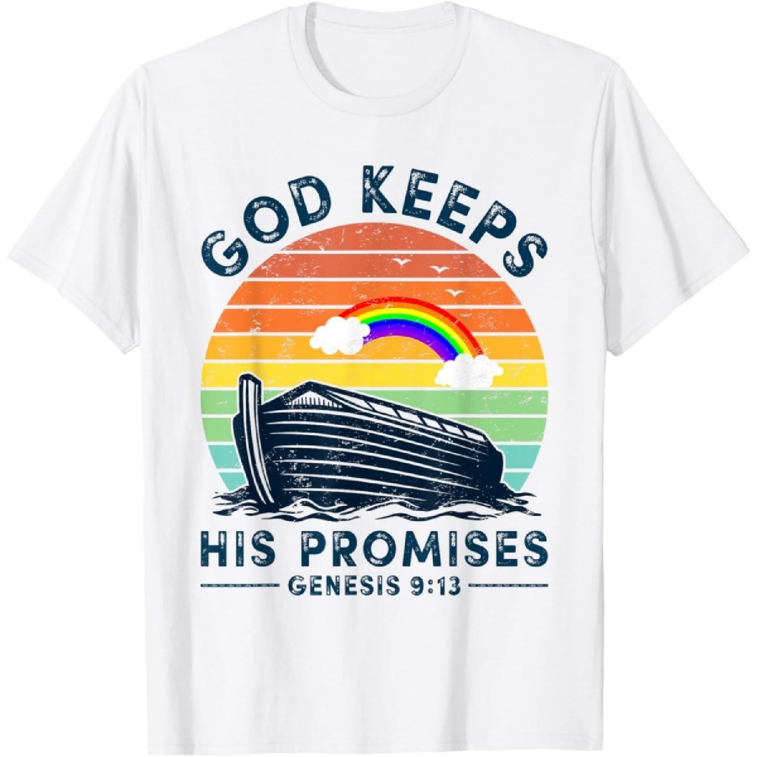 Noah Ark Rainbow Jesus Christian God Keeps His Promises T-Shirt XXXXXL белый