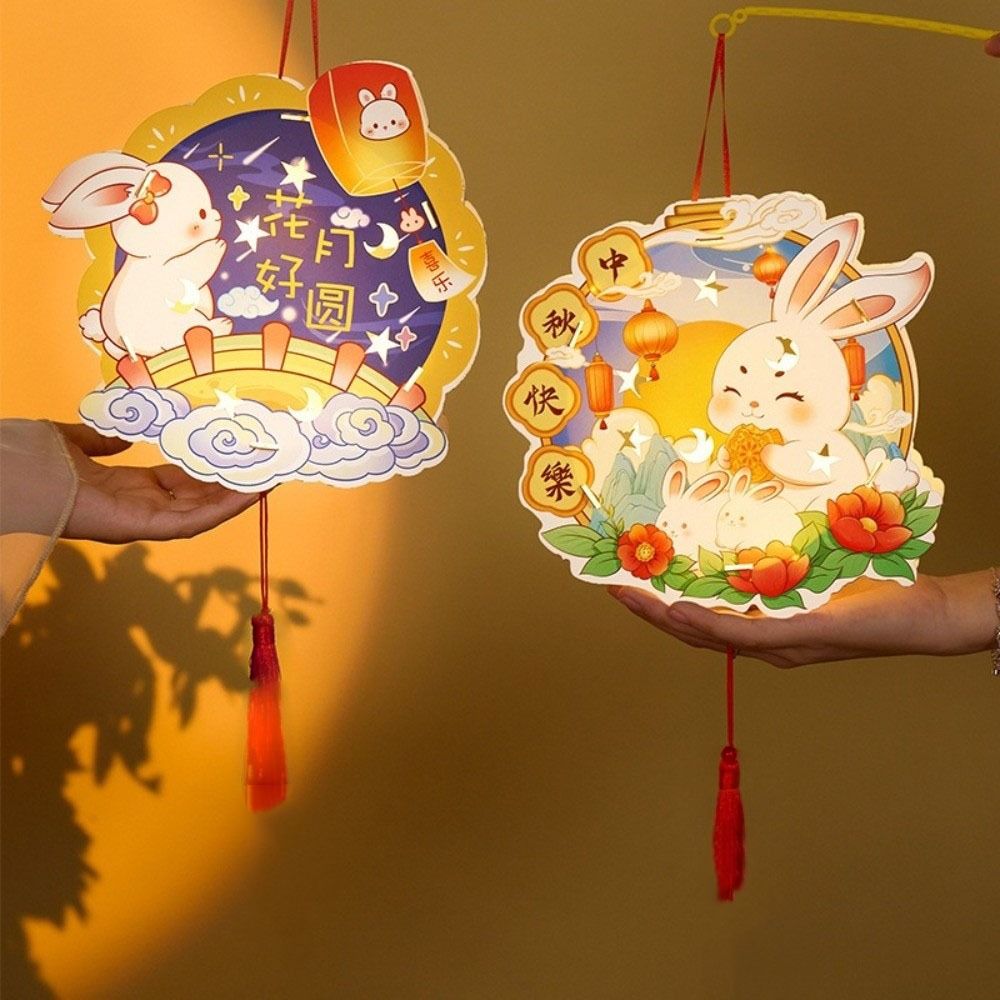Cartoon Rabbit Lanterns Glowing Lantern DIY Material Package Mid-Autumn Festival Lantern  Kids