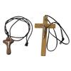Soild Wooden Cross Zinc Alloy Necklace Jesus Catholic Cross Church Ornaments Natural Wooden Cross Chain Necklace