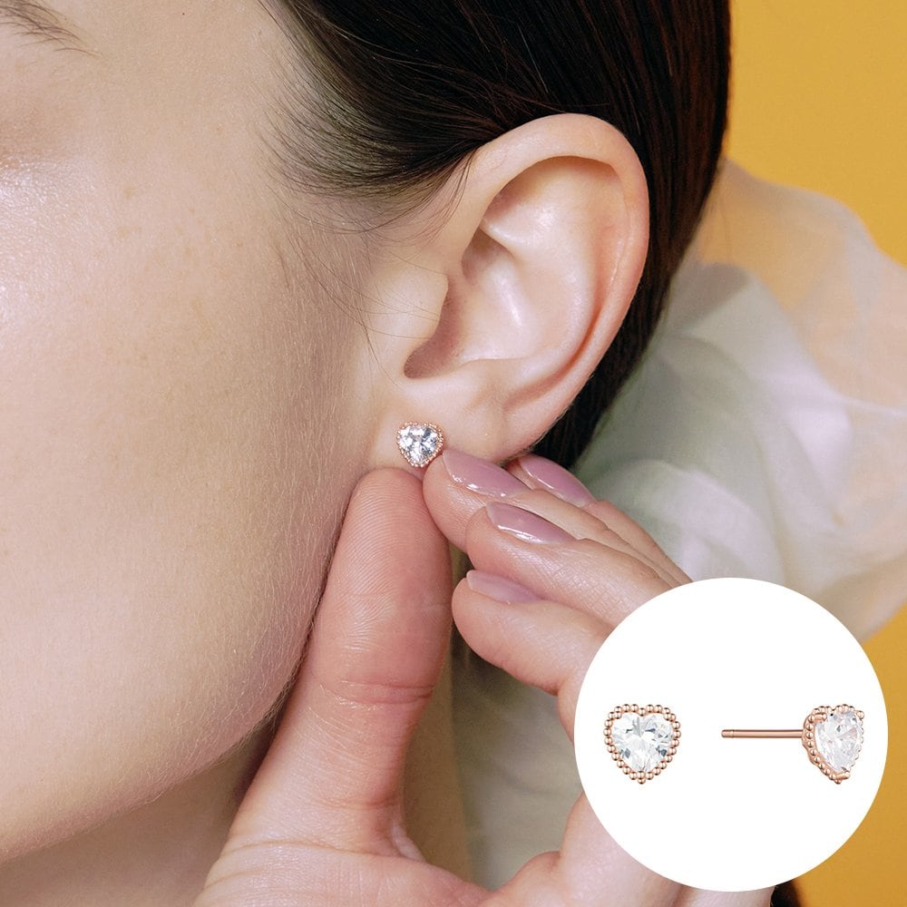 [Rosemont] Silver Heart Earrings Rc24B06J