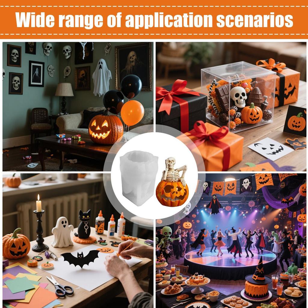Skeleton Pumpkin Candle Mold 3D Halloween Skull Candle Mold Silicone Soap Maker Handmade Aromatherapy Mould for Biscuits Fondant