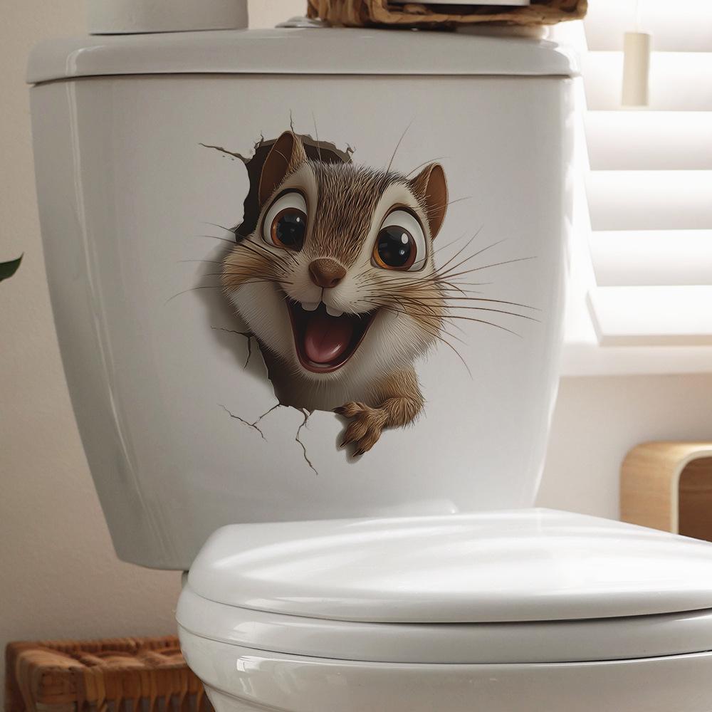 Cartoon Holes Big Eyes Cute Squirrels Bathroom Toilet and Home Beautification Stickers