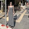 Summer High Waist French Temperament Suspender Dress Women's New Retro Inner Vest Solid Color Long Dress