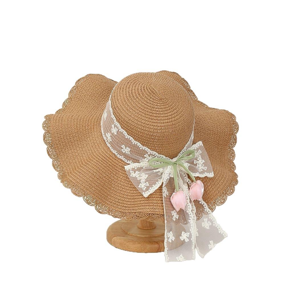 Bow Big Brim Sunshade Straw Hat Women's Summer Outdoor Sunscreen Vacation Beach Hat Seaside Versatile Hat