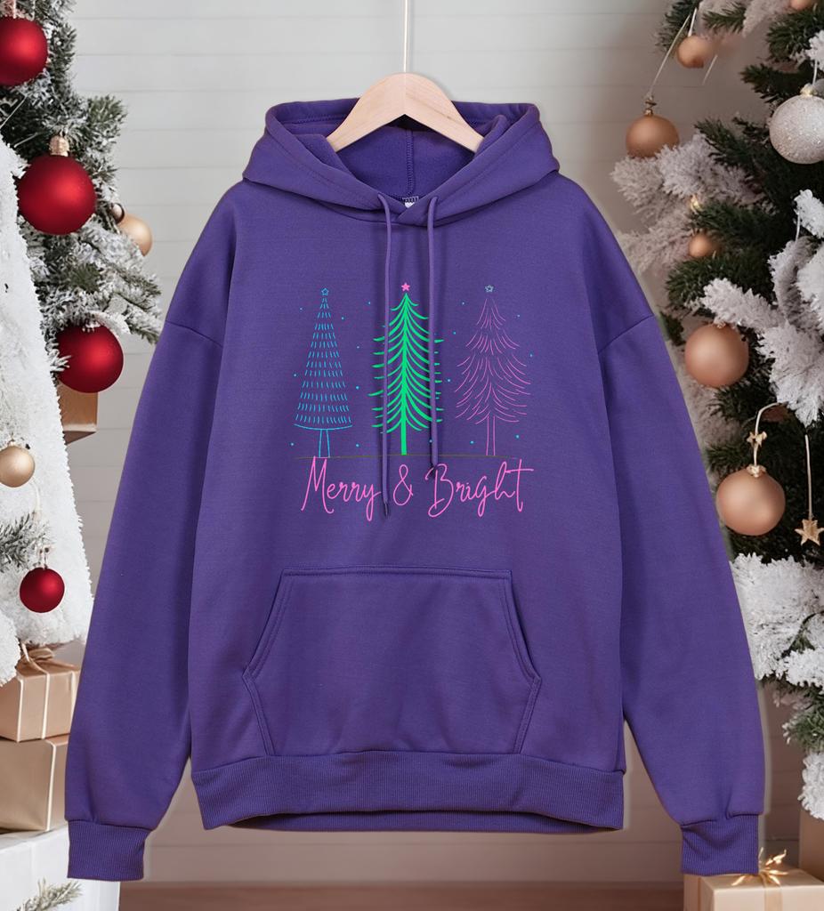 Merry Bright Christmas Trees Printing Men Hoodies Loose Casual Hoody Autumn Fleece Streetwear All-Match Pocket Pullovers