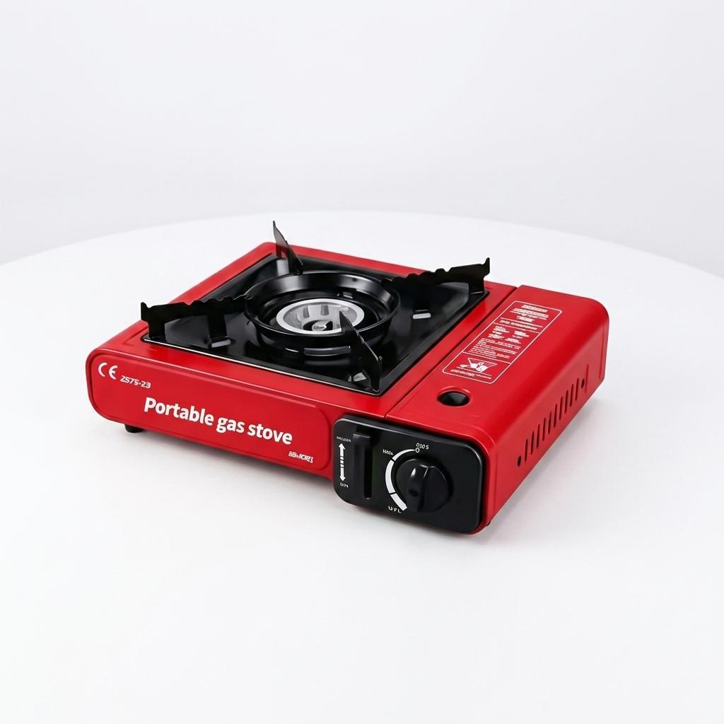 Mini Travel Single Gas Stove Burner Outdoor Portable Manual Cast Iron Stove Camping Kitchen Cooker with Suitcase красный
