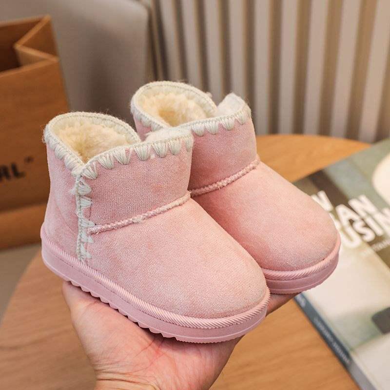 2025 Korean Style Suede Girls' Breathable All-Season Warm Snow Boots, Cotton Boots for Middle and Big Kids