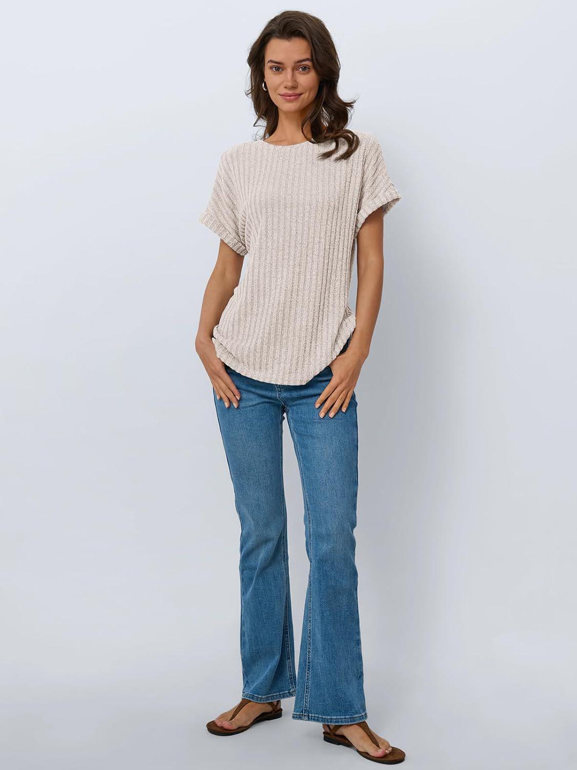 2026 Summer Women s Casual Round Neck Short-sleeve Tops XXL абрикосовый