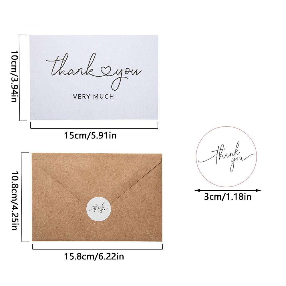 1Set/30pcs Handwritten Kraft Paper Envelope Thankyou Thank You Card Matching Sealing Sticker Set Card