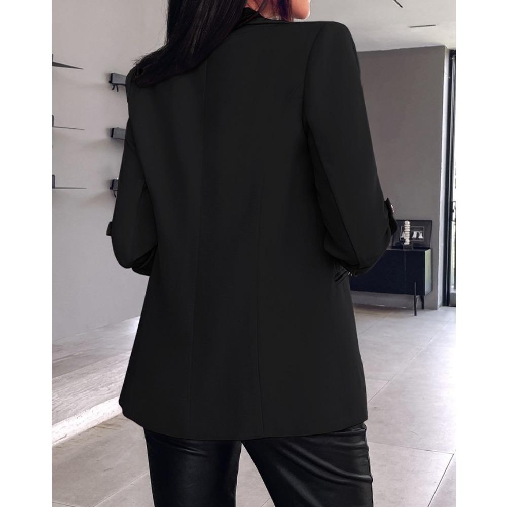IHUASU Autumn Winter Long Sleeve Solid Color Cardigan Suit Jacket Woman Jackets & Coats